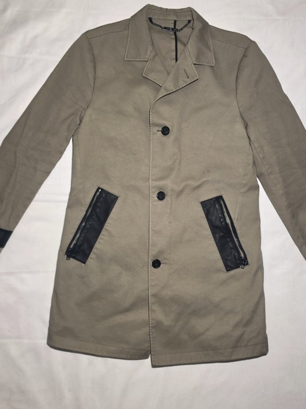 Michael Kors Mens Khaki Tan Leather Trimmed Trench Coat Size Medium